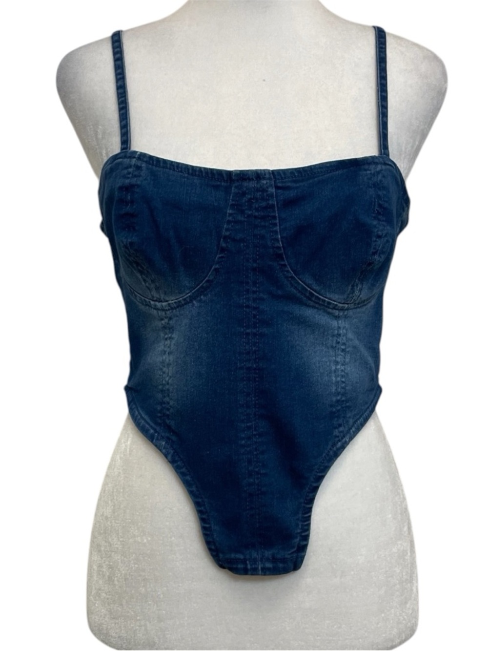 Miss Selfie Vintage Y2K Blue Denim Bustier Tank Top